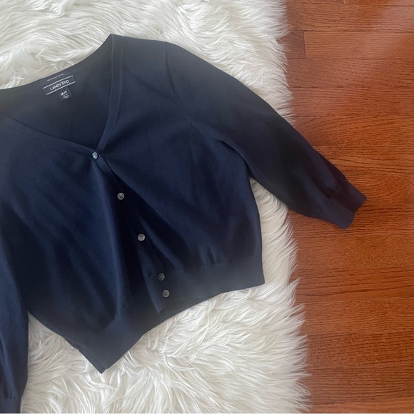 Lands’ End 100% Supima Cotton Blue Button Up Cardigan Sweater Size Medium Petite - Picture 2 of 3